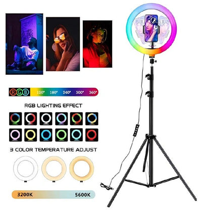 New 10inch ring RGB colors light live camera beauty fill light mobile phone live photography color atmosphere light 2.1M Tripod Stand for Selfie Live Stream/Makeup/Youtube/Tiktok Video