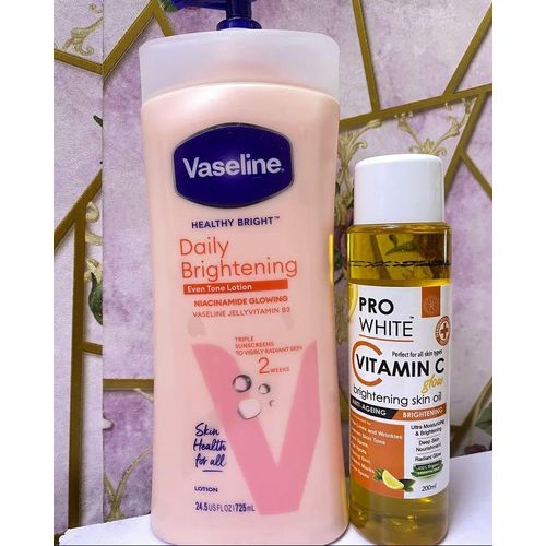 Vaseline 2 In 1 Brightening Combo: Daily Brightening Eventone Lotion With Triple Sunscreens + Pro White Vitamin C Brightening Skin Oil
