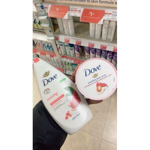 Dove 2 in 1 SHOWER SET: Pomegranate Body wash + Exfoliating body scrub