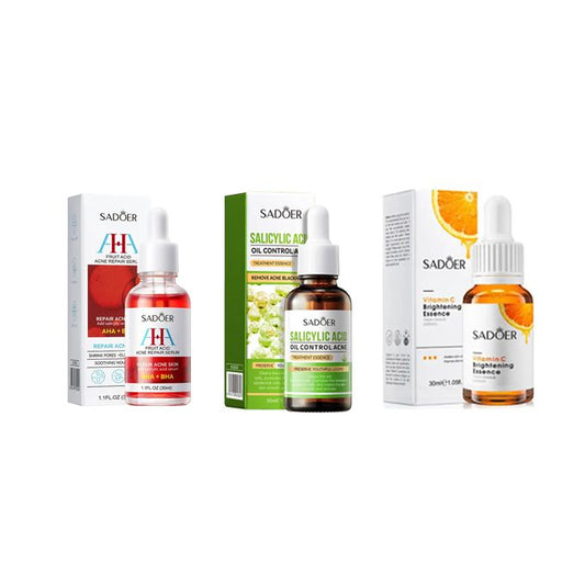 3PCS SET Salicyclic acid, AHA BHA Fruit Acid Essence and vitamin c face serums for dark spots, uneven skin tone and breakouts