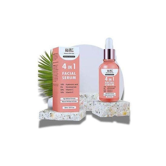 4 In 1 Facial Serum, 10% Hyaluronic Acid, 5% Niacinamide, 30% Vitamin C, 10% Vitamin E.