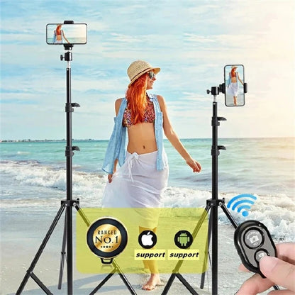 Phone holder 4in1 Pack,Photography Aluminum 2.1M Tripod 1/4 Screw Head Light Stand Fit for Live Photo Studio Video Lighting Studio Kits Selfie Stick Tripod for Vlog Live Tiktok with Bluetooth Remote