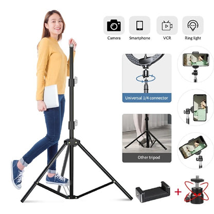Phone holder 4in1 Pack,Photography Aluminum 2.1M Tripod 1/4 Screw Head Light Stand Fit for Live Photo Studio Video Lighting Studio Kits Selfie Stick Tripod for Vlog Live Tiktok with Bluetooth Remote
