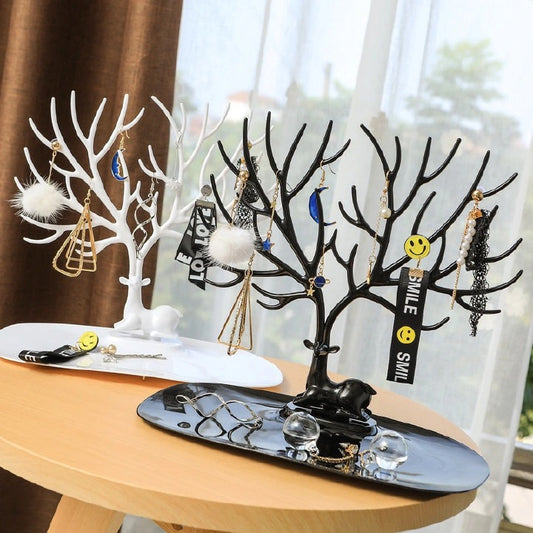 Deer Earrings Necklace Jewelry Cosmetic Organizer Display Stand Tray Tree Makeup Storage Holder