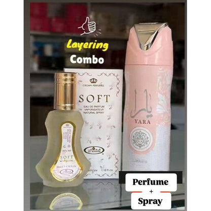Al Rehab 2 In 1 Fragrance Combo: Soft Perfume + Yara Deo Spray