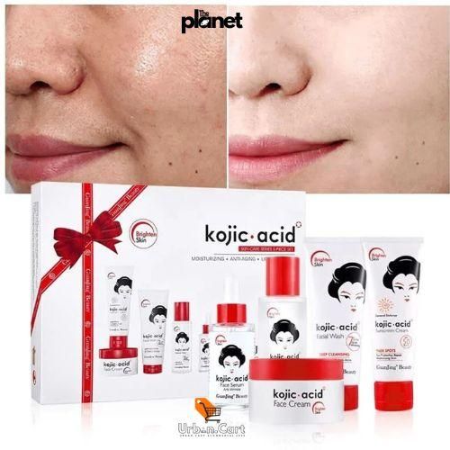 Planet 5 In 1 Kojic Acid Skin Brightening Gift Set: Cleanser > Sunscreen Cream > Toner > Serum > Cream