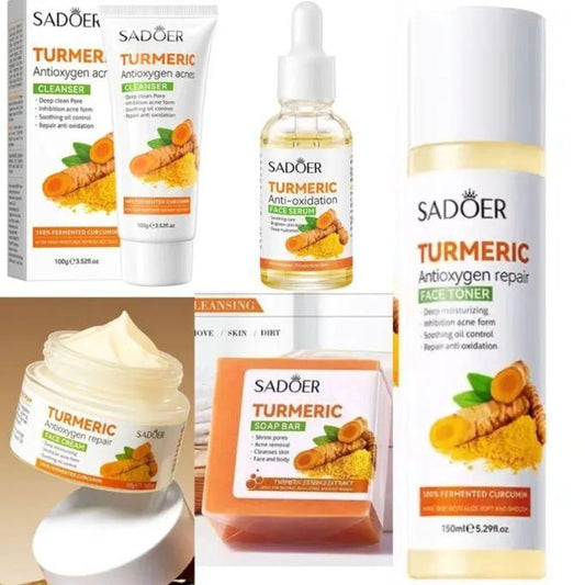 5 In 1 Mosturising Turmeric Set, Tumeric Cleanser + Face Serum +Face Toner + Face Cream + Tumeric Soap, With Unparelled Vitamin C Capabilities,...