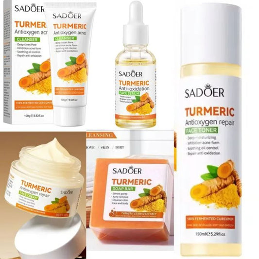5 In 1 Turmeric Set, Tumeric Cleanser + Face Serum +Face Toner + Face Cream + Tumeric Soap, With Unparelled Vitamin C Capabilities, Helps In...