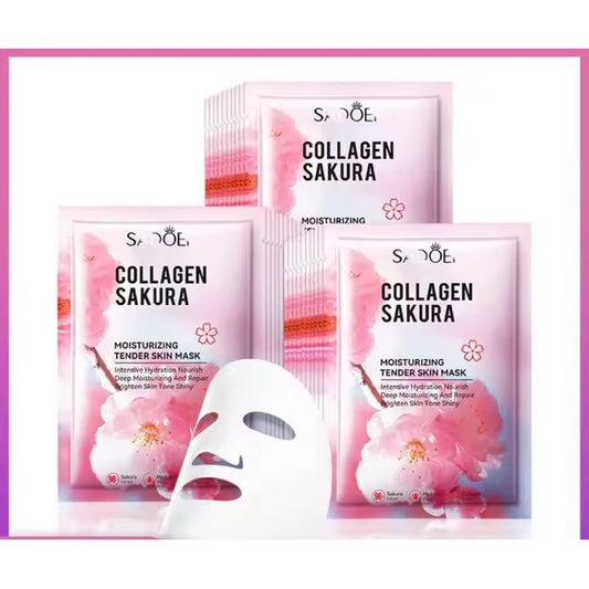 5 Pcs Collagen Sakura Moisturizing Tender Skin Mask Intensive Hydration Nourish Repair Brighten Skin Tone Shiny