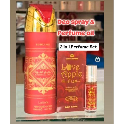 Al Rehab 2 in 1 Perfume Set: Sublime Lattafa Spray + Love Apple Perfume Oil