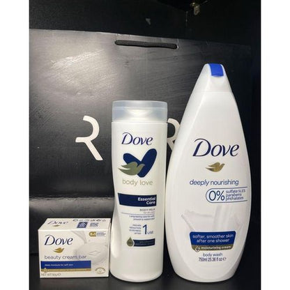 Dove 3 in 1 BODYCARE SET: Deeply nourishing body wash + Essential care body lotion + Beauty cream bar
