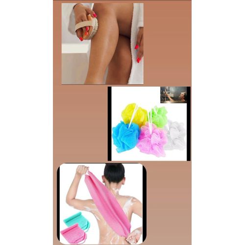 Oracle 3 in 1 SHOWER ESSENTIALS: Dry Brush + Exfoliating Bath Cloth Back Scrubber +(FREE Round Bath Sponge Loofar)
