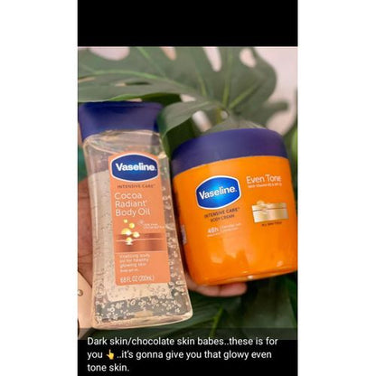 Vaseline 2 in 1 SELFCARE SET: Intensive care Cocoa Radiant Body Oil + Even Tone Body Cream