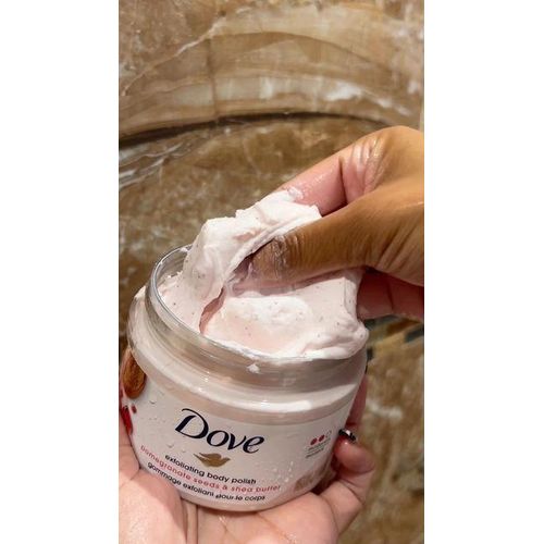 Dove 4 in 1 SHOWER CARE ESSENTIALS: Glowing ritual body wash + Pampering soap + Pomegranate body scrub + (FREE Silicone bath brush)