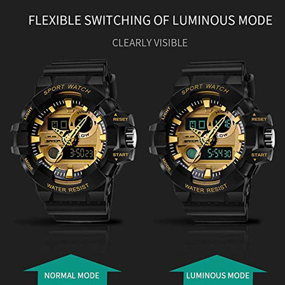 Military Analog Digital Wrist Watch Waterproof Tactical Watches LED Dual Display Alarm Chronograph