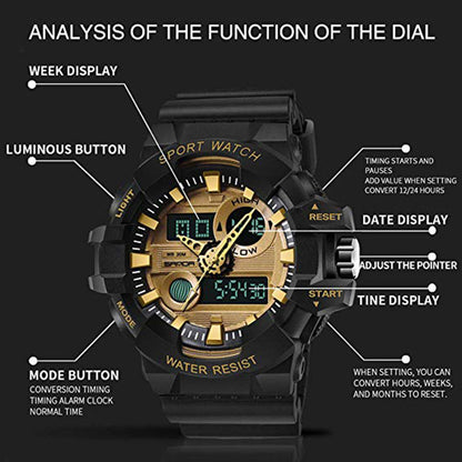 Military Analog Digital Wrist Watch Waterproof Tactical Watches LED Dual Display Alarm Chronograph