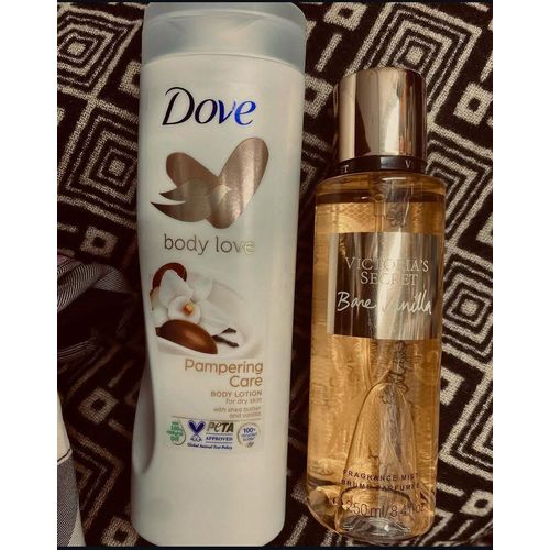 Dove 2 in 1 SPECIAL SET: Body Love Pampering Care Body Lotion + Victoria's Secret Bare Vanilla Fragrance Mist