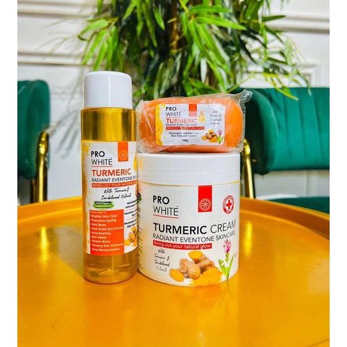 Pro White 3 in 1 Tumeric Set: Body cream + Body oil + soap