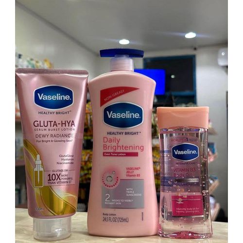 Vaseline 3 in 1 Brightening Set: Daily Brightening Lotion + Gluta Hya Dewy Radiance + Vitamin B3 Body Oil