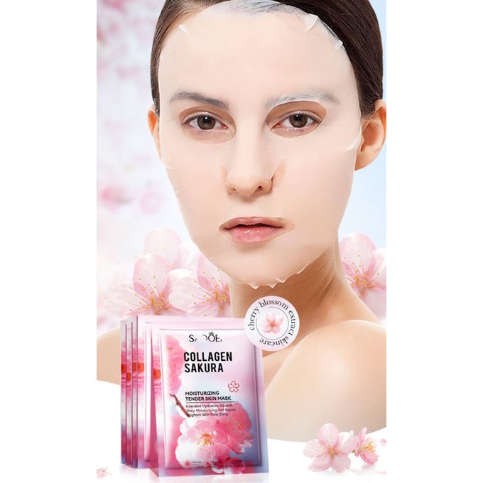5Pcs Collagen Sakura Moisturizing Tender Skin Mask Intensive Hydration Nourish Repair Brighten Skin Tone Shiny