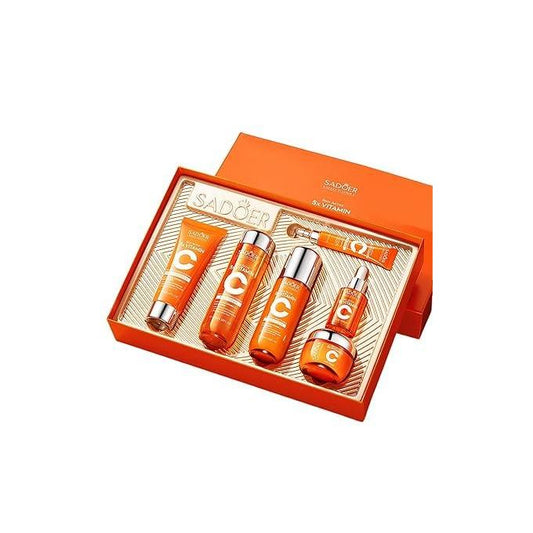 5x Vitamin C Toner Set, Korean 5 In 1 Active Vitamin C + Niacinamide Skin Care Set - Face Toner/Cleanser/Serum/Lotion/Cream/Eye Cream