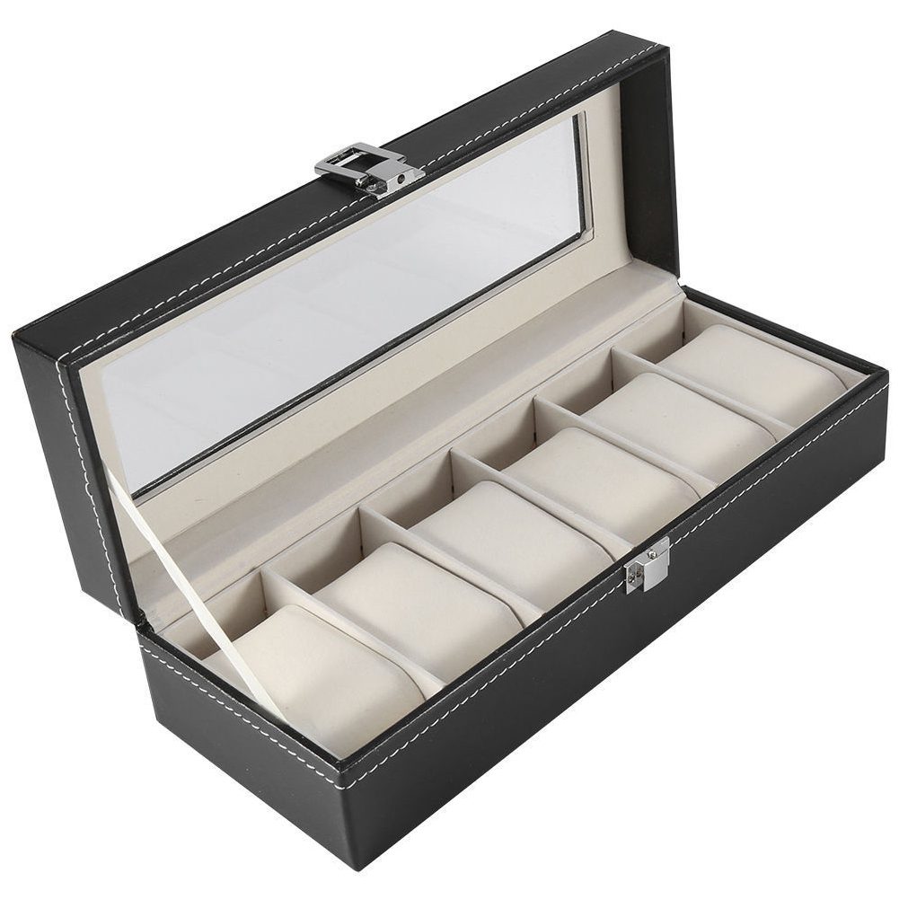 6 Girds Slots PU Leather Luxury Watch Box