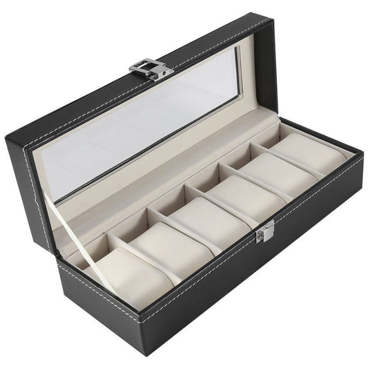 6 Girds Slots PU Leather Luxury Watch Box