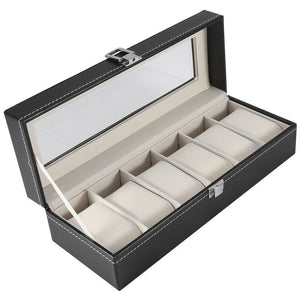 6 Girds Slots PU Leather Luxury Watch Box