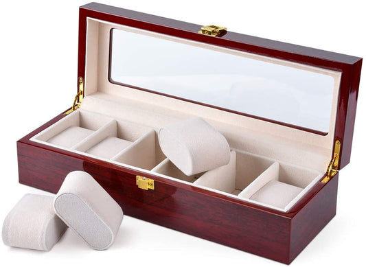6 Slots Wood Watch Display Case Watches Box