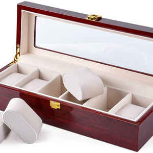 6 Slots Wood Watch Display Case Watches Box