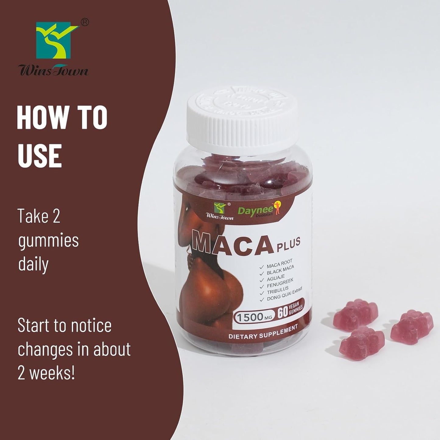 Click to see full view Maca Plus Gummies, 1500mg Big Booty Enhancer with Black Maca Root & Dong Quai Extract