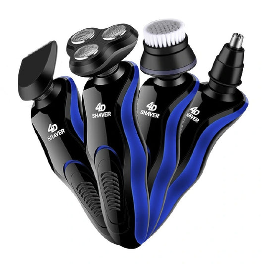 4 In 1 Rechargeable Shaver Shaving Machine Hair Clipper Nose Hair Trimmer Face Brush Waterproof for Men-USB Plug
