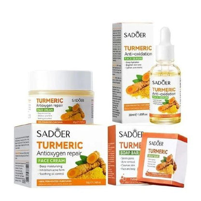 SADOER 3 in 1 Set: Tumeric Anti-oxygen Repair Face Cream + Anti-oxidation Face Serum + Soap Bar