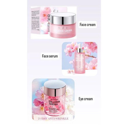 SADOER 3 in 1 COLLAGEN SAKURA SET : Face cream + Face serum + Eye Cream