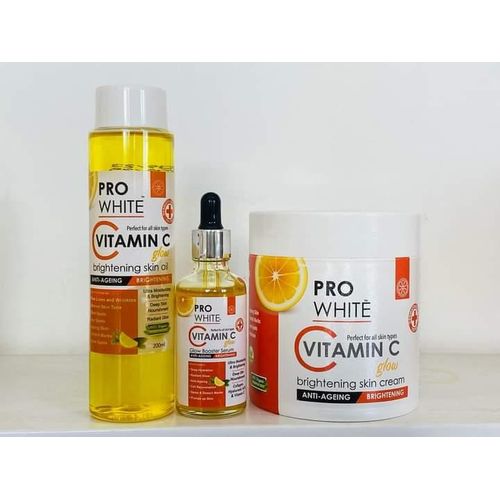 Organic 3 in 1 Set: Pro White Vitamin C Body Cream + Skin Oil + Glow Booster Serum