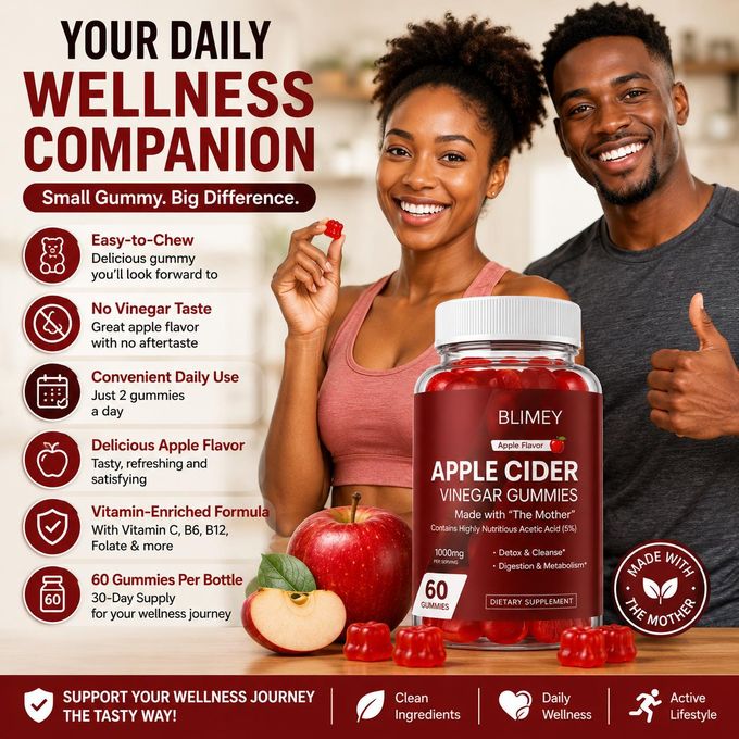 Apple Cider Vinegar Gummies 1000mg with The Mother, 60 Gummies, Apple Flavor, Vitamin C, B6, B12 & Folate, Easy-to-Chew Daily Wellness Supplement