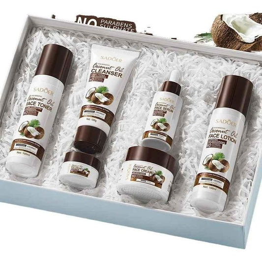 6Pcs Coconut Oil Infused Nourishing Skin Care Set, Face Serum, Toner, Anti- Aging Collagen