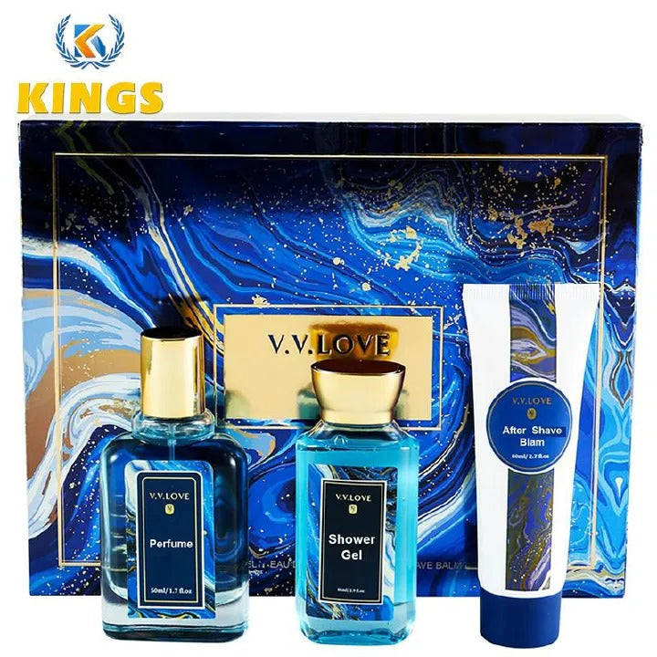 3-Piece Men Perfume Shower Gel After Shave Balm Set Eau de Parfum Spicy Wood Fragrances