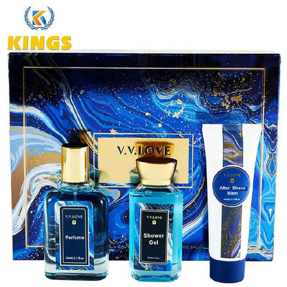 3-Piece Men Perfume Shower Gel After Shave Balm Set Eau de Parfum Spicy Wood Fragrances