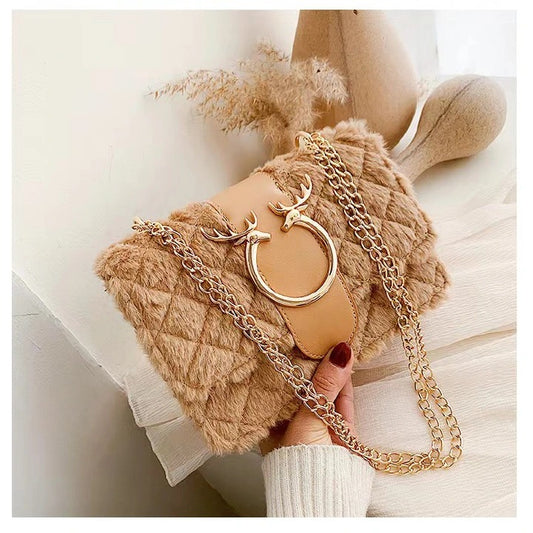 New Mao Mao Xiao Fang Bao Women's Bag Fashion Belt Pliers Decorative Shoulder Bag Oblique Straddle Bag Handbag Chain Bag Gifts to Girlfriends