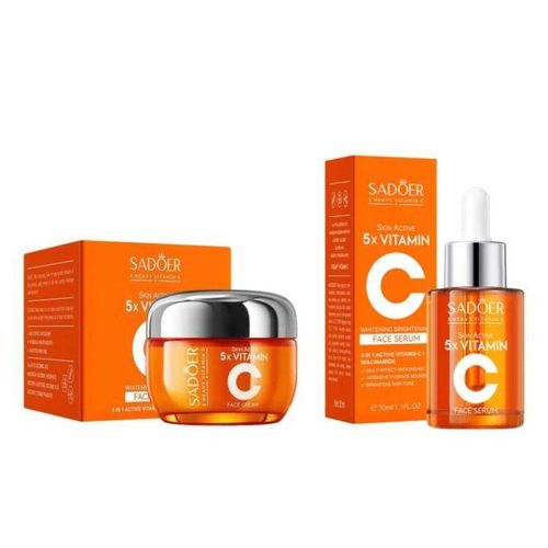 SADOER 2 in 1 Set: 5 x Vitamin C Face Cream + Face Serum