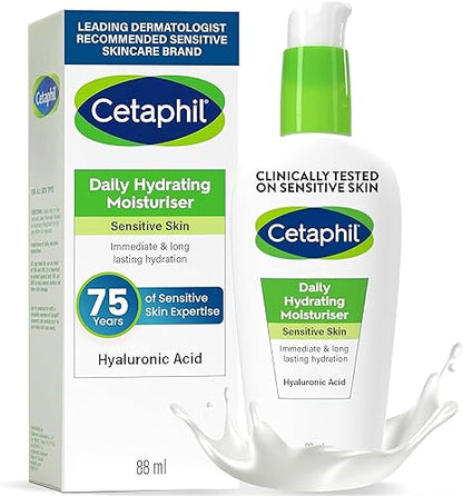 Cetaphil Daily Hydrating Face Moisturiser, 88ml, For Sensitive Skin, With Hyaluronic Acid