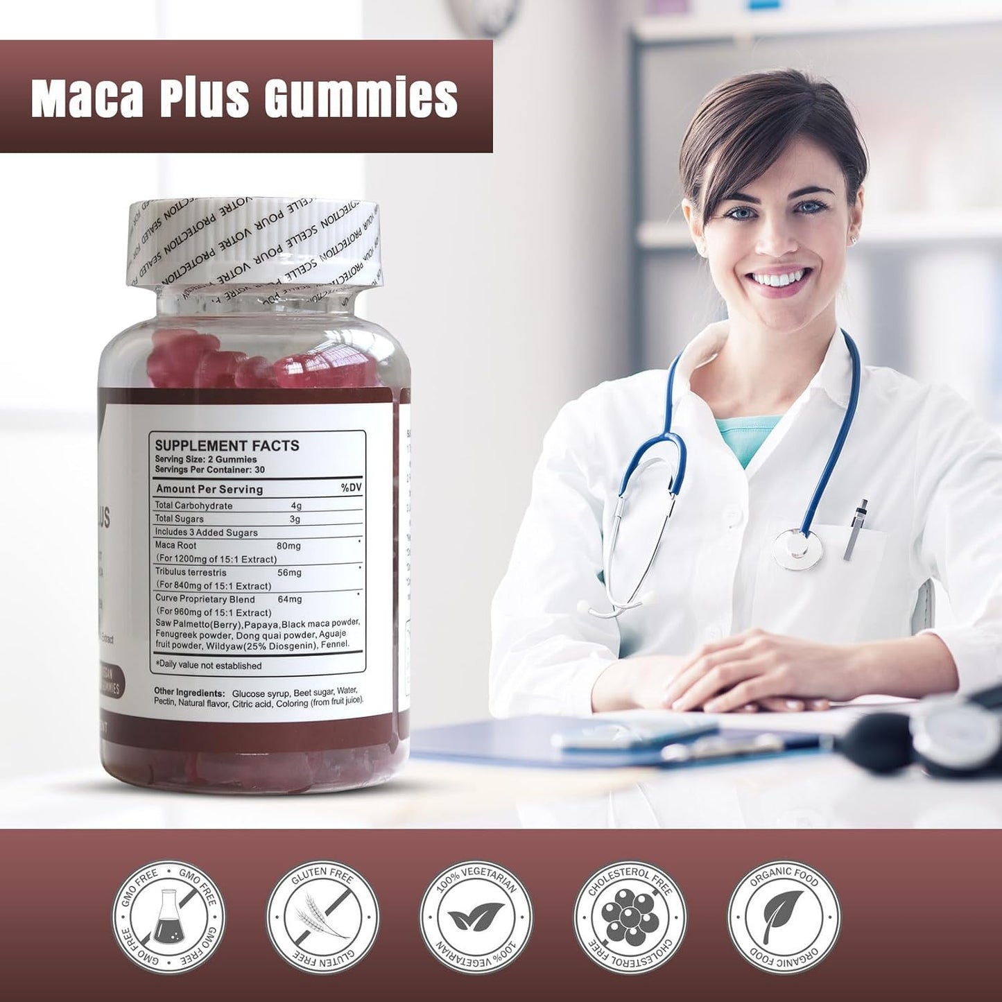 Click to see full view Maca Plus Gummies, 1500mg Big Booty Enhancer with Black Maca Root & Dong Quai Extract