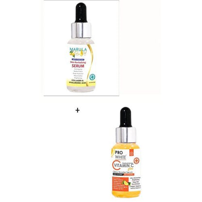 Marula 2 In 1 Glowing Serums: Glow Serum With Collagen & Hyaluronic Serum + Pro White Vitamin C Serum