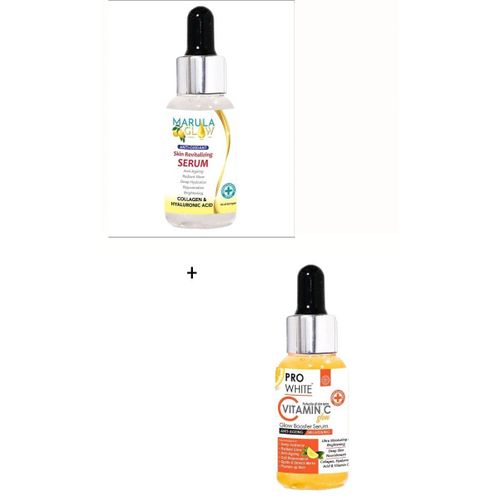 Marula 2 In 1 Glowing Serums: Glow Serum With Collagen & Hyaluronic Serum + Pro White Vitamin C Serum