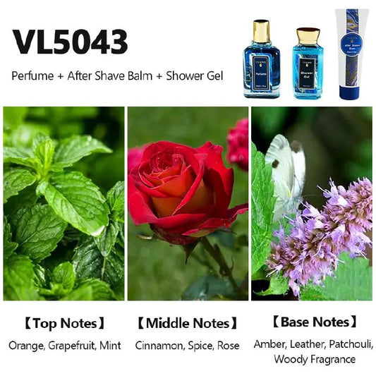 3-Piece Men Perfume Shower Gel After Shave Balm Set Eau de Parfum Spicy Wood Fragrances