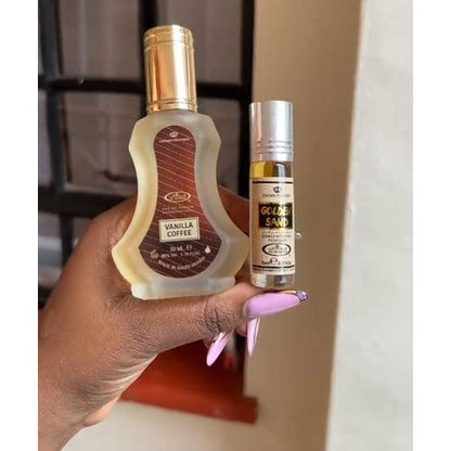 Al Rehab 2 in 1 Perfume combo: Vanilla coffee perfume + Golden sand perfume oil