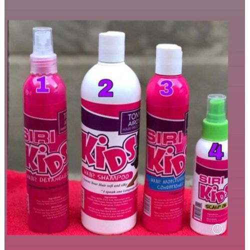 SIRI 4 In 1 Kids Hair Care Package : Hair Detangler + Hair Shampoo + Hair Conditioner + Hair Scalp Oil