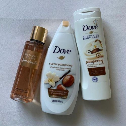 Dove 3 in 1 SPECIAL OFFER!!! Purely Pampering Shea Butter & Warm Vanilla Body Wash + Body Love Pampering Care Body Lotion + Victoria's Secret Bare Vanilla Fragrance Mist