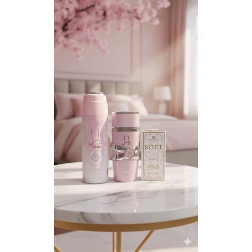 Latafa 3 in 1 PERFUME SET: Yara Pink Perfume + Yara Deo Spray + Soft Perfume Oil